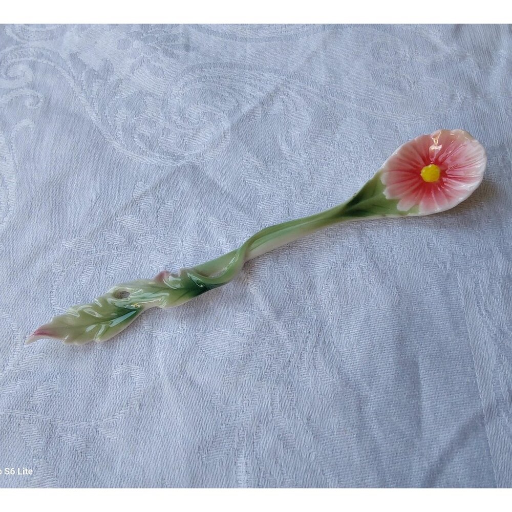 Franz porcelain demitasse spoon in original box Blossoms Daisy pink flower NIB